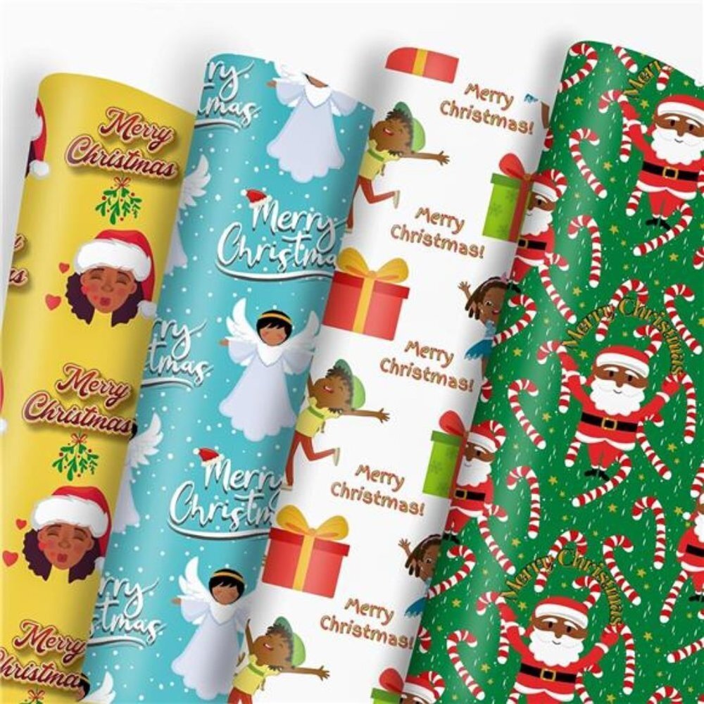 Black Santa Gift Wrap 20x28 Inch - 8 Sheet Christmas Wrapping Paper
